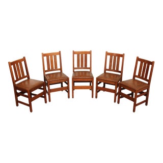 L. & J.G. Stickley Antique Mission Oak Set of Five Dining Chairs For Sale