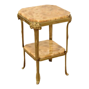 French Art Nouveau Two-Tier Onyx and Brass Side Table