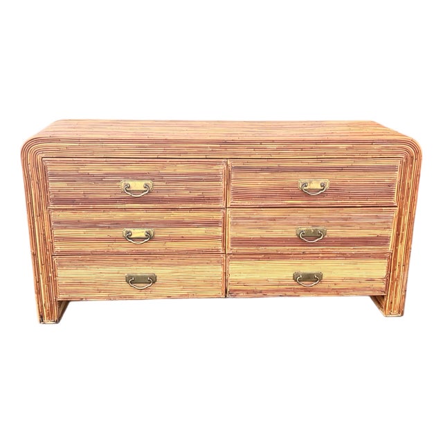 Vintage Gabriella Crespi Style Natural Pencil Reed Coastal Dresser For Sale