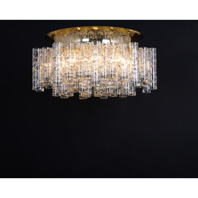 Large Brass and Murano Glass Tubes Flush Mount attributed to Doria, Germany, 1960s For Sale - Image 13 of 15