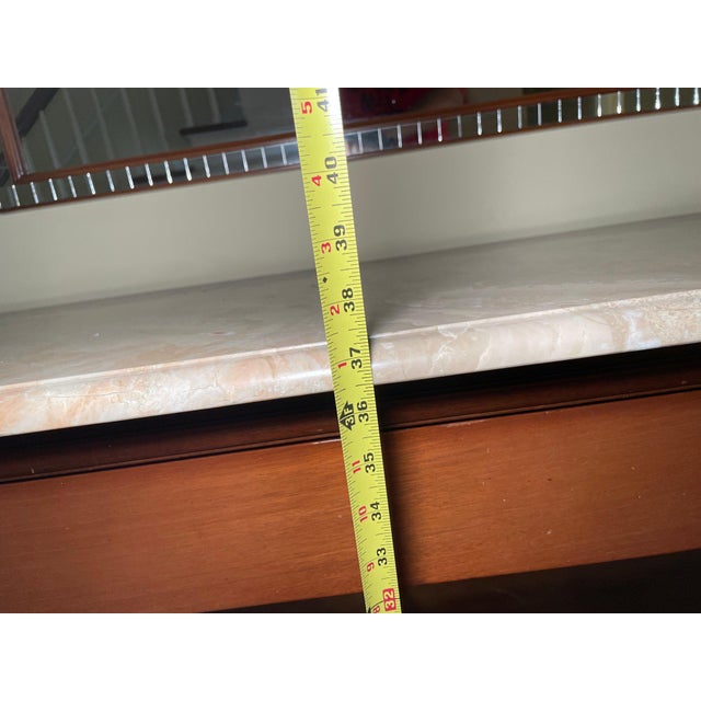 63" Vintage Mahogany Marble Top Console Table With Twisted Legs & Lower Shelf For Sale - Image 9 of 9