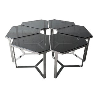 Donghia Forma Coffee Table in Polished Chrome and Smoked Glass - 6 Pieces For Sale