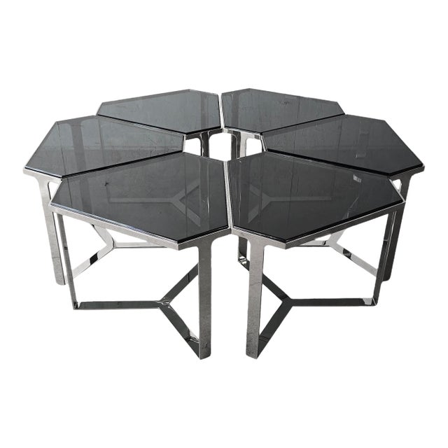 Donghia Forma Coffee Table in Polished Chrome and Smoked Glass - 6 Pieces For Sale