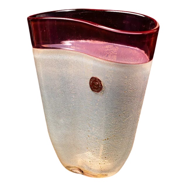 Murano Glass Vase in Gold and Pink by Pietro Toso, 1950s For Sale
