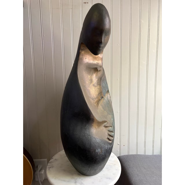 Abstract Rare Angelo Basso Bronze Sculpture “Mother and Child” Limited Edition Viii/Ix For Sale - Image 3 of 11