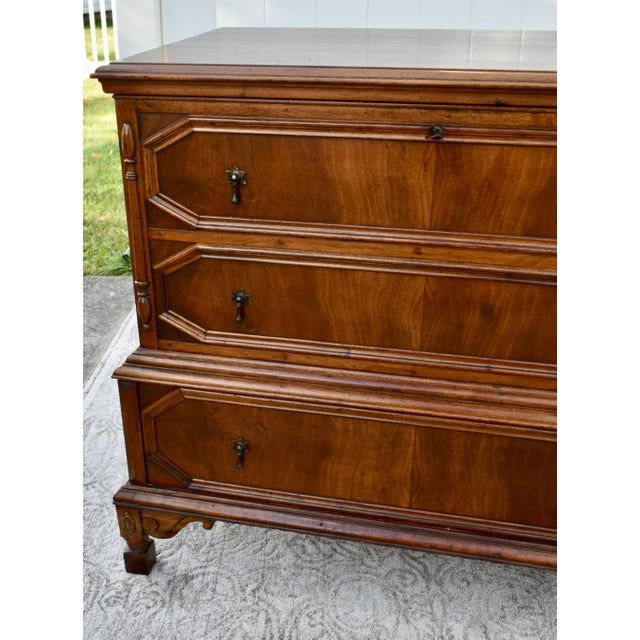 1940s Vintage Unique Tall Walnut Jacobean Style Cedar Lined Trunk W/Drawer For Sale - Image 5 of 12