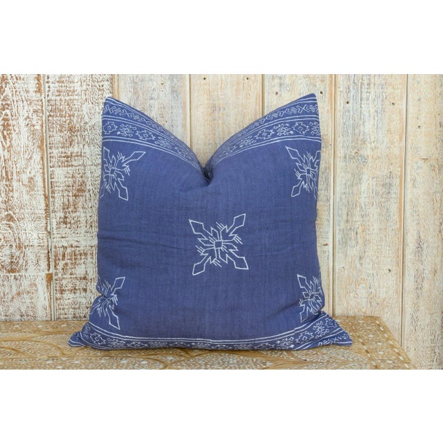 Boho Chic Blue Citlalee Aztec Block Print Pillow For Sale - Image 3 of 9