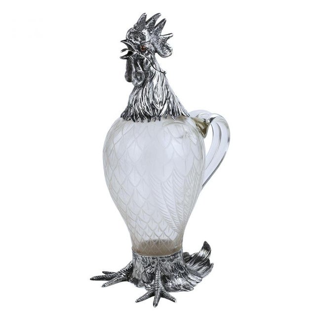 Glass and Silver Rooster Jug from J.D. Schleissner Söhne, Hanau, Germany, Late 19th Century For Sale - Image 12 of 12