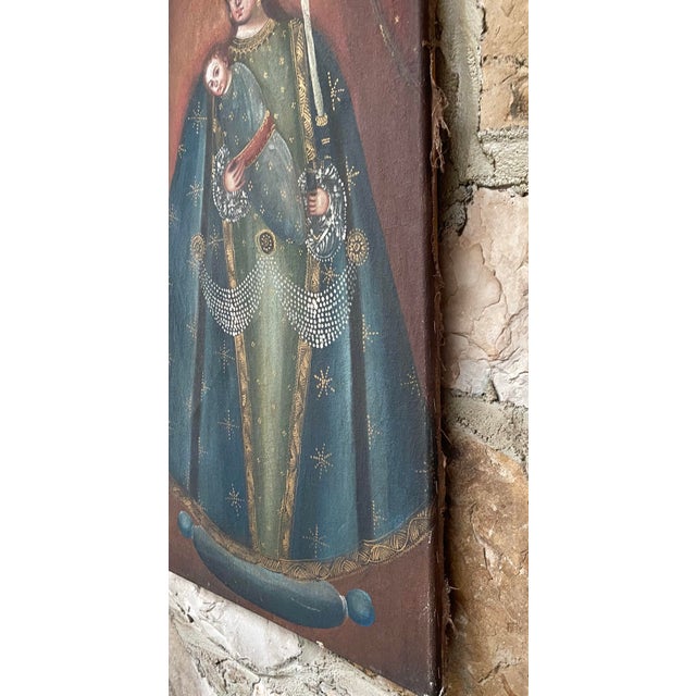 Spanish 20th Century Virgin Mary & Christ Child Oil on Canvas For Sale - Image 3 of 9