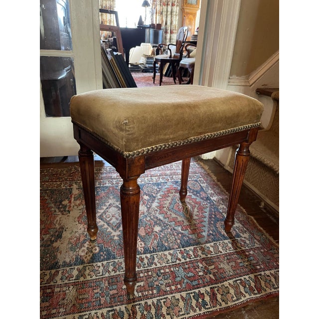 Oxblood Red Louis XVI Mahogany Stool Upholstered in Mohair, 19th Century For Sale - Image 8 of 8