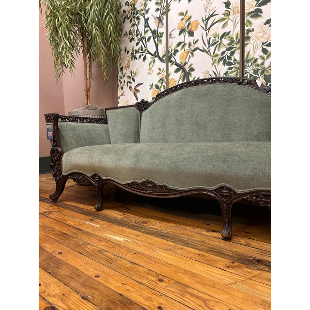 19th Century Antique Victorian Carved Dark Walnut Sofa For Sale - Image 4 of 8