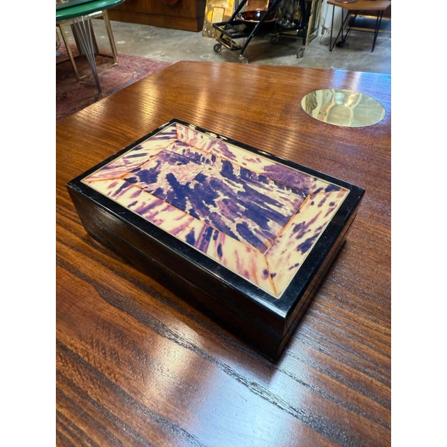 Vintage Tortoiseshell Inlay Wooden Box For Sale - Image 4 of 7