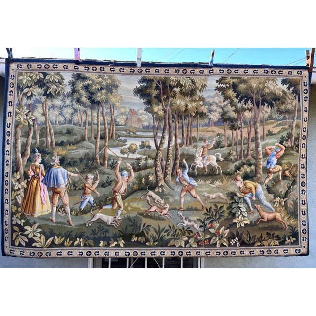 Traditional 1990s Tapestry With Hunt Scene For Sale - Image 3 of 10