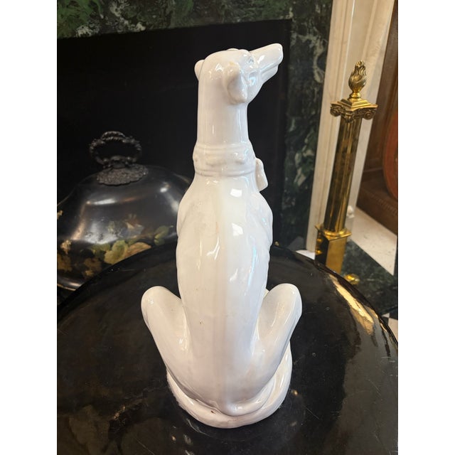 Vintage Hollywood Regency White-Glazed Greyhound Whippet Statue For Sale - Image 11 of 11