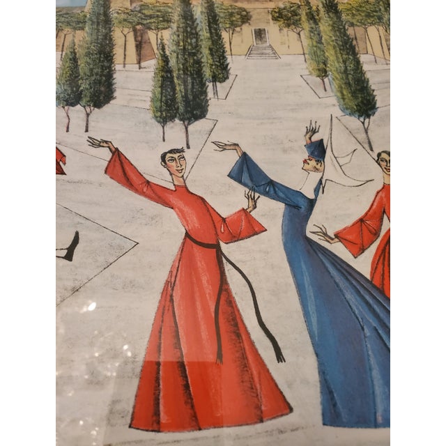 1950s Vintage Mid Century Modern Dancing Cardinals Balloon Lithograph, Framed For Sale - Image 11 of 11