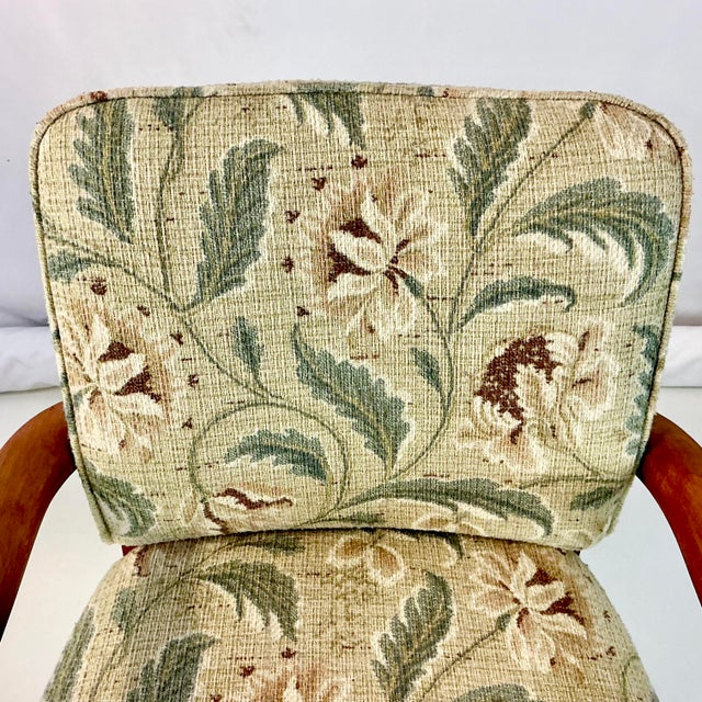 1990s Vintage Neoclassical Acanthus Leaf Upholstered Open Arm Side Accent Chair For Sale - Image 6 of 11