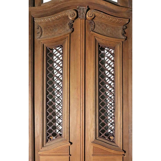 Traditional Antique Arched Large Carved Double Entry Doors For Sale - Image 3 of 5