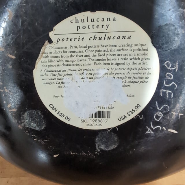 VTG Jose Sosa Peru Pottery Vase 10" Signed Black Terracotta Polka Dot Art For Sale - Image 9 of 12