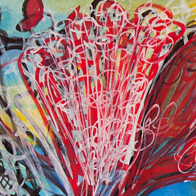 2010s White Flower – Abstract Circular Composition With Dynamic Linework in Oil Markers and Acrylics on Paper – 18 X 24 In For Sale - Image 5 of 9