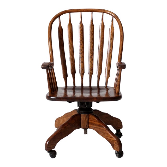 Vintage Oak Swivel Desk Chair For Sale