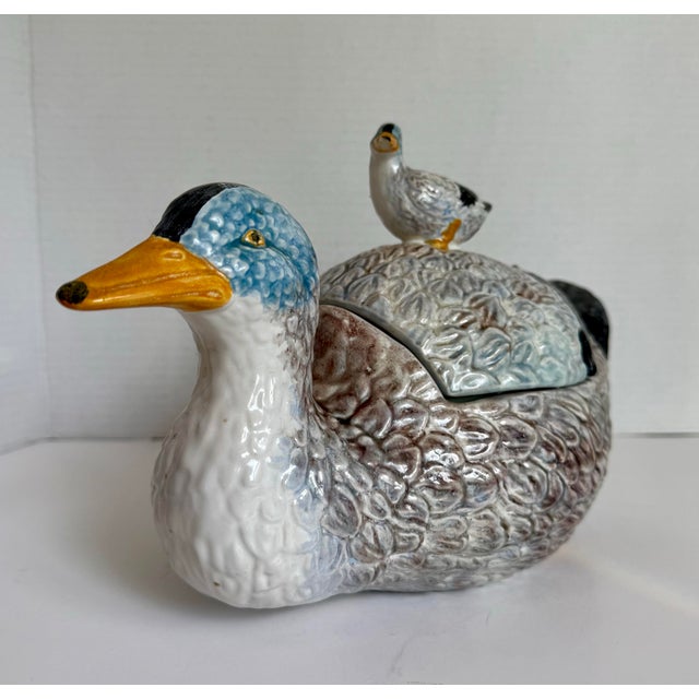 Ceramic Late 20th C. Bordalo Pinheiro Duck Lidded Tureen Made in Portugal For Sale - Image 7 of 14
