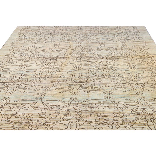 Tribal Modern Oushak Handmade Tribal Beige Wool Rug For Sale - Image 3 of 9