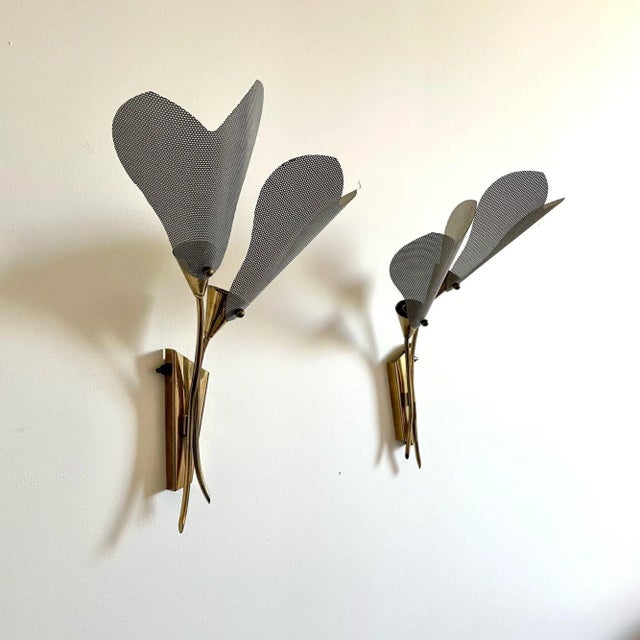 Pair of Italian Mid-Century Modern Sculptural Flower Sconces, Brass, 1940s For Sale In New York - Image 6 of 12