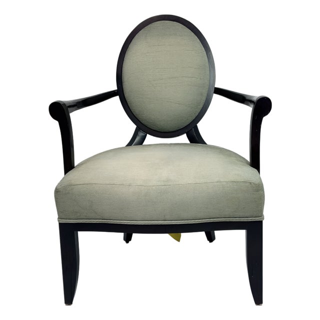 Barbara Barry for Baker Medallion Back Armchair in Light Textured Upholstery For Sale