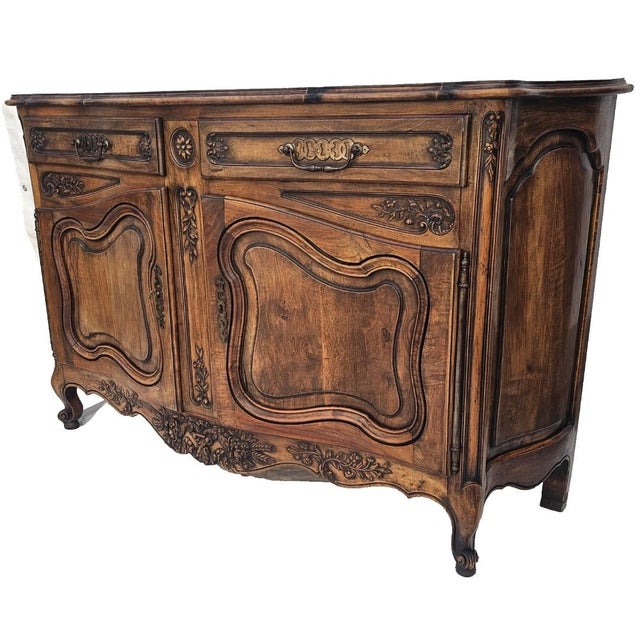 Antique French Louis XV Walnut Buffet Sideboard Curved Front Carved C1900s For Sale - Image 17 of 17