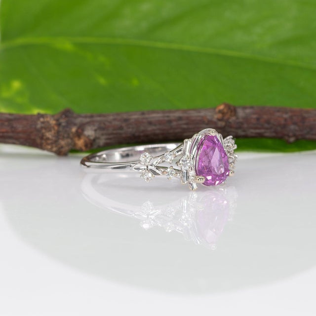 Pink Sapphire Ring With Earth-Mined Diamond Accents: Solid 14k Gold, Size 6.75 For Sale In Columbus - Image 6 of 9