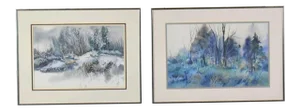 Vintage Watercolor Winter Landscape Paintings by Dorothy M. Reece Kordash - a Pair