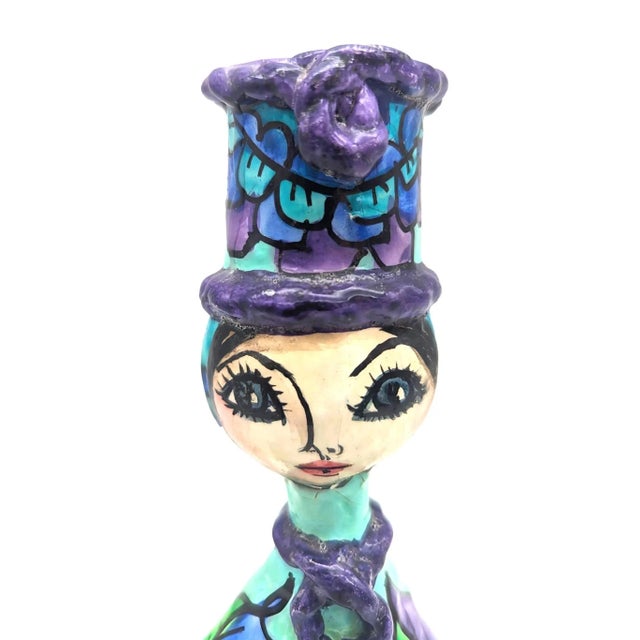 Amethyst Vintage Mexican Hector & Abelardo Ruiz Papier Mâché Candle Holders, a Pair For Sale - Image 8 of 11