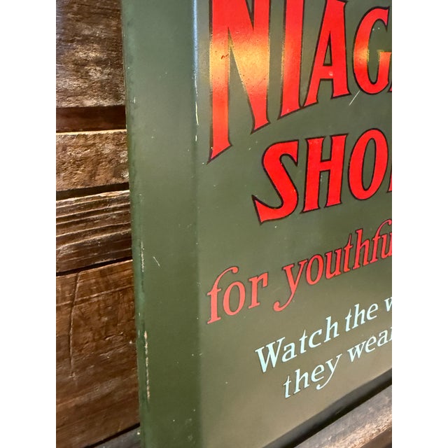 Army Green Vintage Niagara Shoes Tin Advertising Sign For Sale - Image 8 of 11