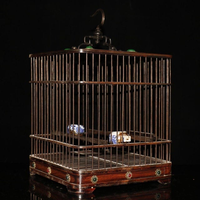 Traditional Late 19th Century Rosewood Birdcage With Gemstone Inlays, 930g For Sale - Image 3 of 9
