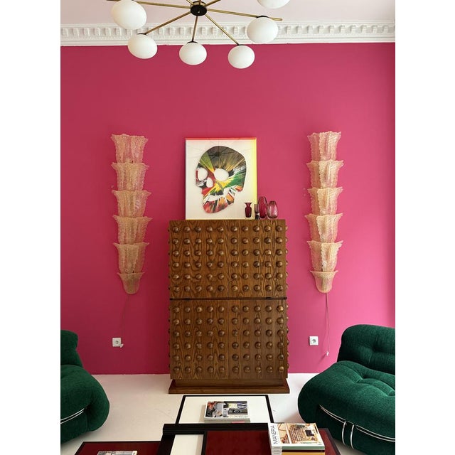 Mid-Century Modern Italian Floral Translucent Murano Glass Sconces, 2010s, Set of 2 For Sale - Image 10 of 11