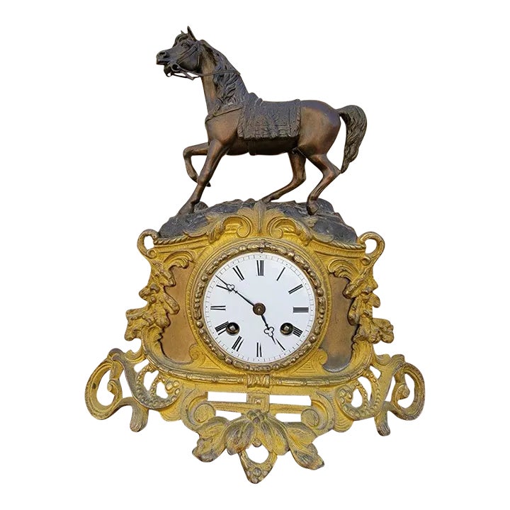 Antique French Horse Topped Lesperut Fils Aine Paris Mantel Clock