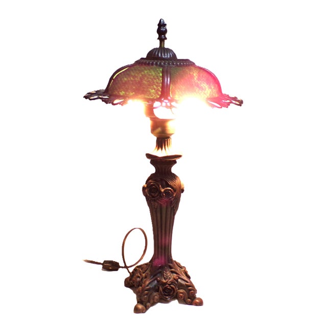 Victorian Vintage Cheyenne Victorian Stye Accent Lamp - Resin Base, Filigree/Green Felt Shade For Sale - Image 3 of 15