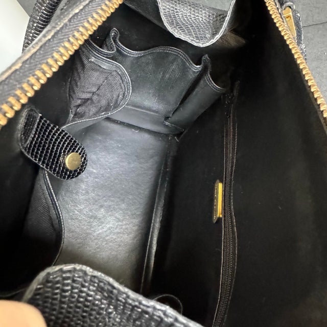 Vintage Finesse La Model Lizard Print Leather Box Bag Retro Top Handle Purse 50s 60s For Sale - Image 10 of 12