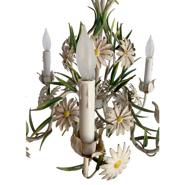 White Vintage Italian Tole Daisy Chandelier - 6 Arms For Sale - Image 8 of 14