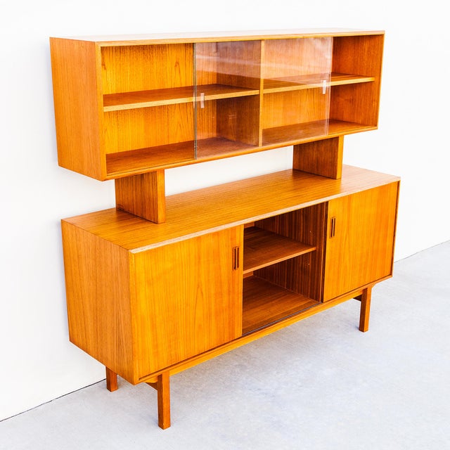Vintage Danish Modern Teak Sideboard With Hutch For Sale - Image 10 of 15