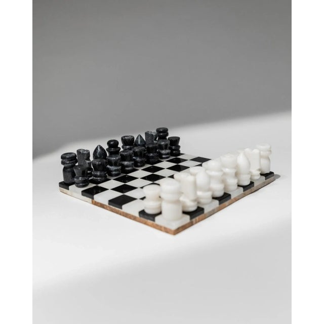 Vintage Black and White Marble Chessboard, Italy, 1960s, Set of 33 For Sale - Image 11 of 11