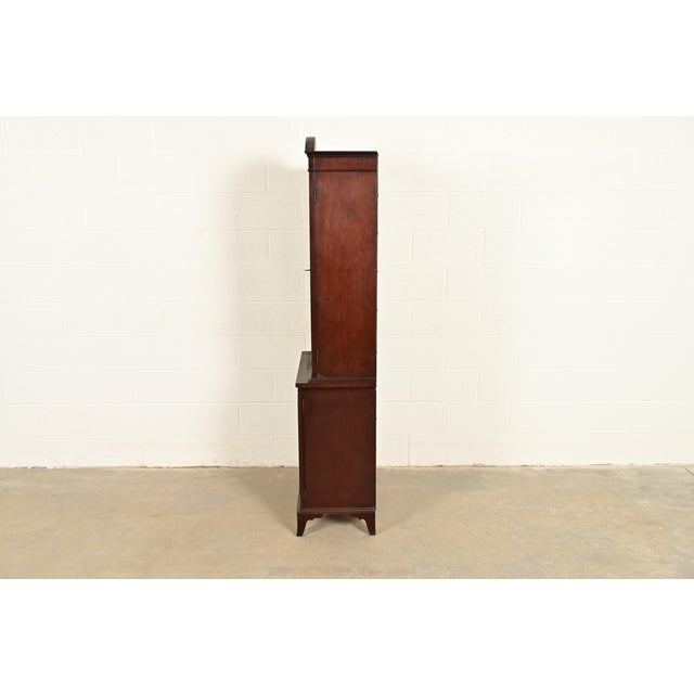 English Regency Antique Carved Mahogany Breakfront Bookcase Cabinet, Circa 1890s For Sale - Image 9 of 11