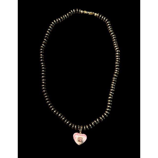 Rhodochrosite Heart Necklace With Spinel, 14k Gold & Pyrite For Sale - Image 13 of 13