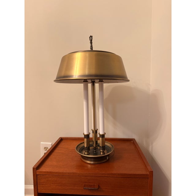 Vintage 3-Light Metal Table Lamp With Original Shade — Mid-Century Hollywood Regency Lighting, 24" For Sale - Image 4 of 8