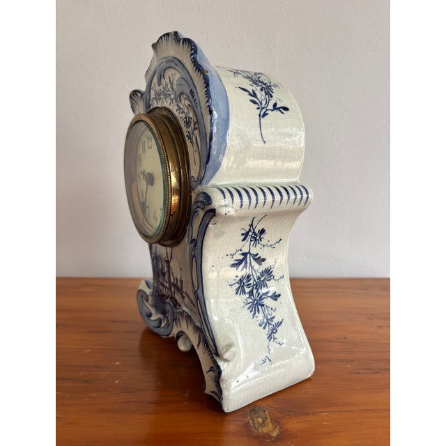Delft 1890s French Rococo Delft Mantle Clock For Sale - Image 4 of 16