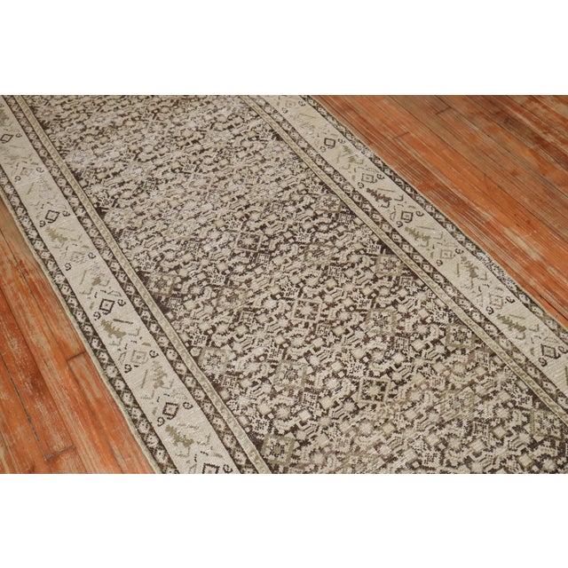 Brown Antique Zabihi Collection Rustic Brown Malayer Runner - 3'1" x 15'2" For Sale - Image 8 of 10