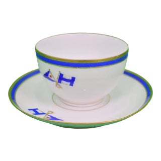 1930s Private Beverly Ma Yacht Club 'Burgee' (Left) X Private Signal (Right) Cup & Saucer Set Made in France For Sale