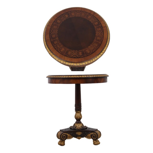 Maitland Smith Mahogany Inlaid Pedestal Round End Table For Sale