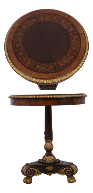 Maitland Smith Mahogany Inlaid Pedestal Round End Table