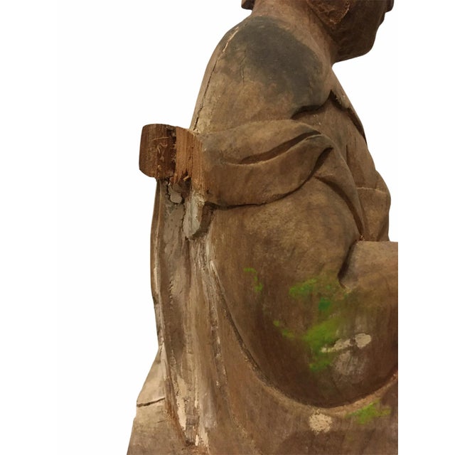Asian Antique 1940s Raw Carved Wood Taiwanese Deity Statue For Sale - Image 3 of 13